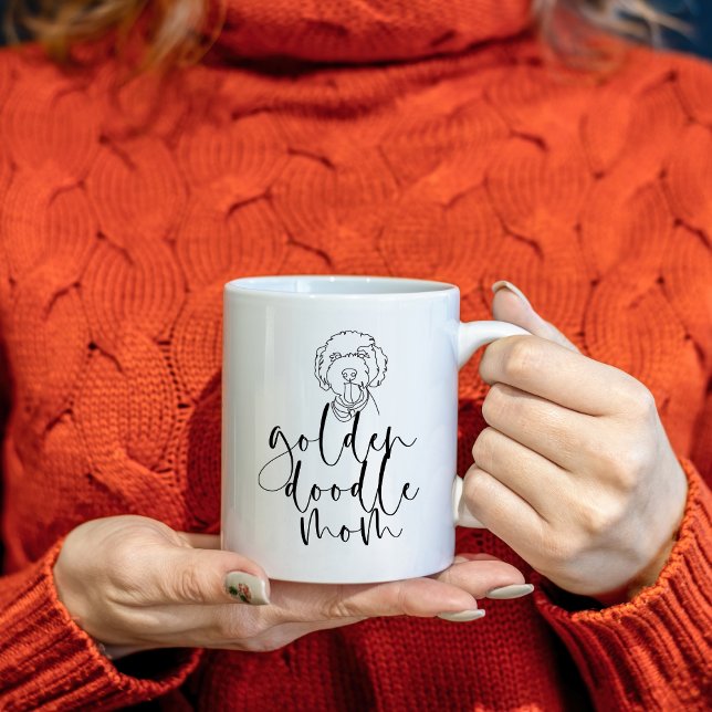 Minimalistisk linjekonst Golden Doodle Mamma Kaffemugg (Skapare uppladdad)