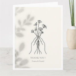 Minimalistisk Linjekonst Händer & Blommor Tacksamh Tack Kort