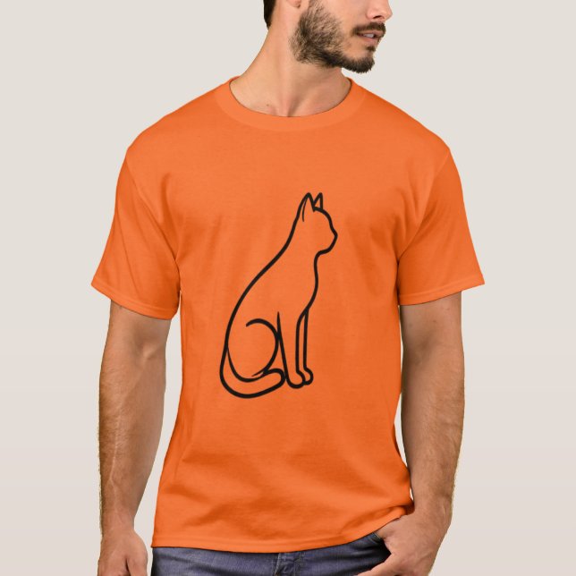 Minimalistisk linjekonst kattdesign t shirt (Framsida)