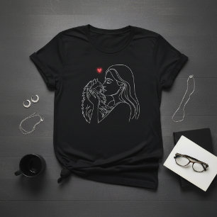 Minimalistisk Linjekonst Kattmamma T-Shirt för Kvi