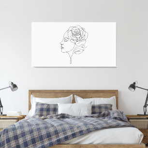 Minimalistisk linjekonst Kvinna med rosblomma Canv Canvastryck