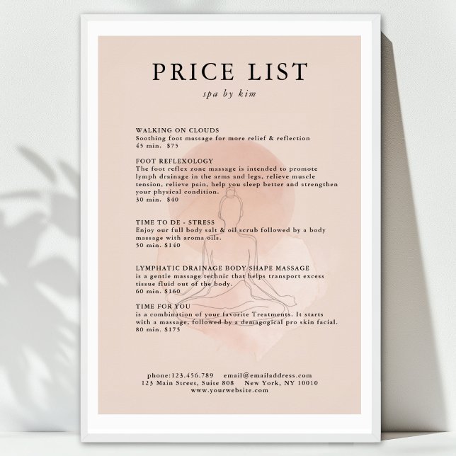 Minimalistisk Linjekonst Kvinna Meditation Salong  Poster (Minimal Line Art Woman Meditation Salon Price List Poster. Print & Instant download available.)