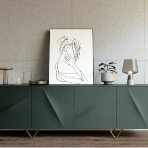 Minimalistisk linjekonst Kvinna Väggkonst Modern
