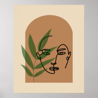 Minimalistisk linjekonst Kvinna Väggkonstaffisch Poster