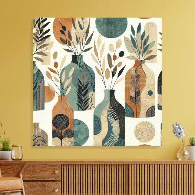 Minimalistisk linjekonst med jordnära toner och Lö Canvastryck (Insitu (Vardagsrum))