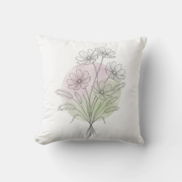 Minimalistisk linjekonst Pastell Rosa Kosmos Blomm Kudde