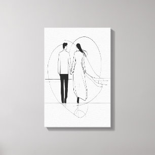 Minimalistisk Linjekonst Romantiskt Par som Håller Canvastryck