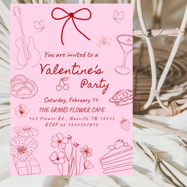 Minimalistisk Linjekonst Valentinsdagskalas Inbjudningar (Skapare uppladdad)