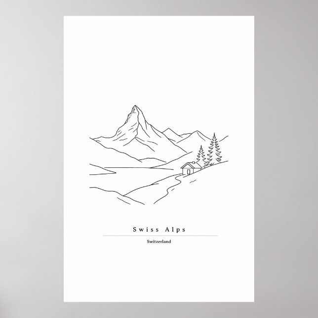 Minimalistisk linjekonsttryck av schweiziska alper poster (Framsidan)