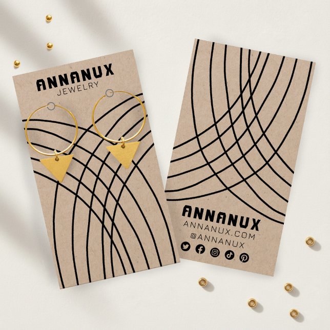 Minimalistisk Linjer Earring Jewelry Visning KRAFT Visitkort (Minimalist Lines Earring Jewelry Display card KRAFT Social Media Icons CUSTOM
)