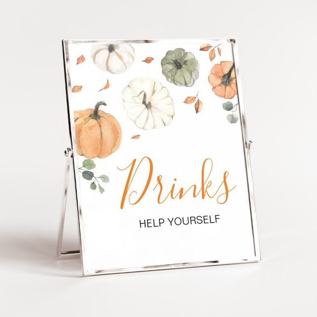 Minimalistisk lite knumpkin babyskare poster (A Little Pumpkin Baby Shower Drinks Sign)