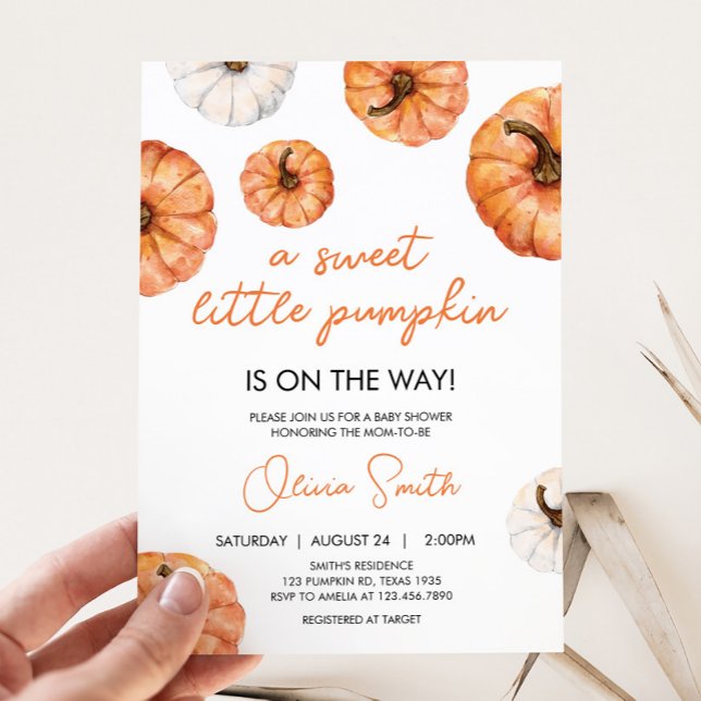 Minimalistisk liten babystövel inbjudningar (Little Pumpkin Baby Shower Invitation)