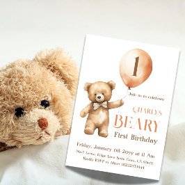 Minimalistisk liten björnbege Beary 1:a födelsedag Inbjudningar