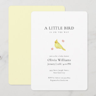 Minimalistisk liten blommig fågel Baby Shower Inbjudningar