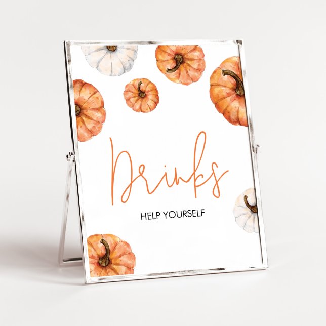 Minimalistisk, liten knumpkin Baby Shower Drinks Poster (Minimalist Pumpkin Baby Shower Drinks Sign)