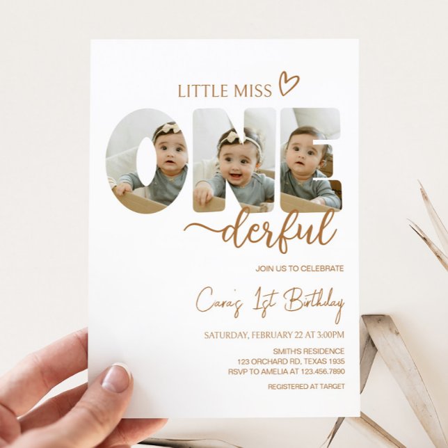 Minimalistisk, liten miss Photo-Födelsedagsfest Inbjudningar (Minimalist Little Miss Onederful Birthday Party Invitation)