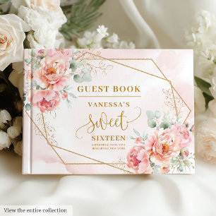 Minimalistisk Ljus rosa Guld Peonies Sweet sixteen Gästböcker