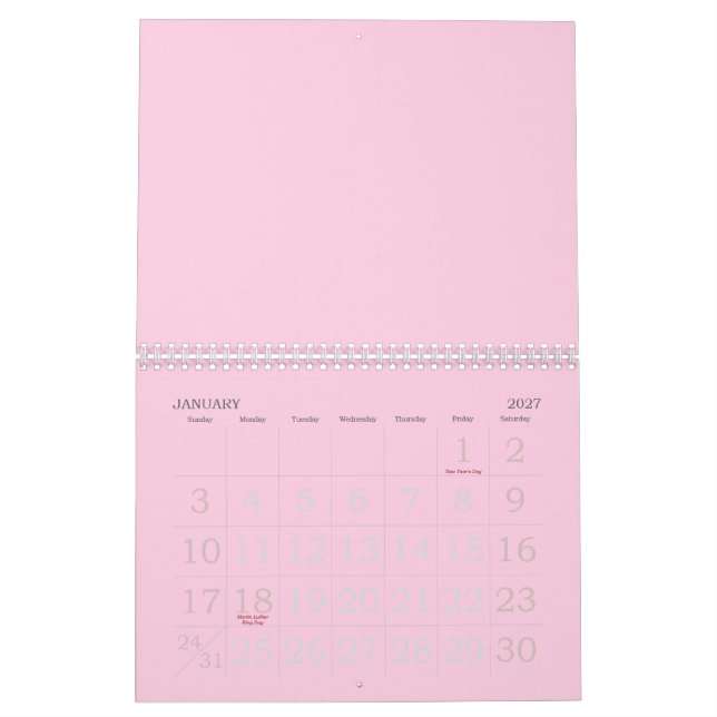 Minimalistisk ljus rosa medvetenhet om bröstcancer kalender (Jan 2027)