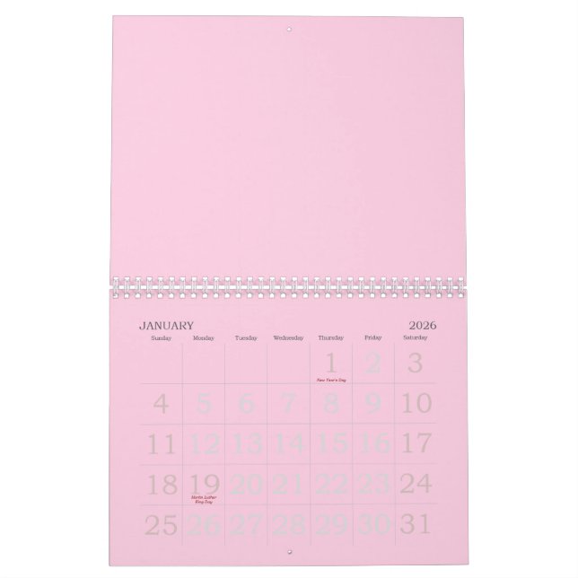 Minimalistisk ljus rosa medvetenhet om bröstcancer kalender (Jan 2026)