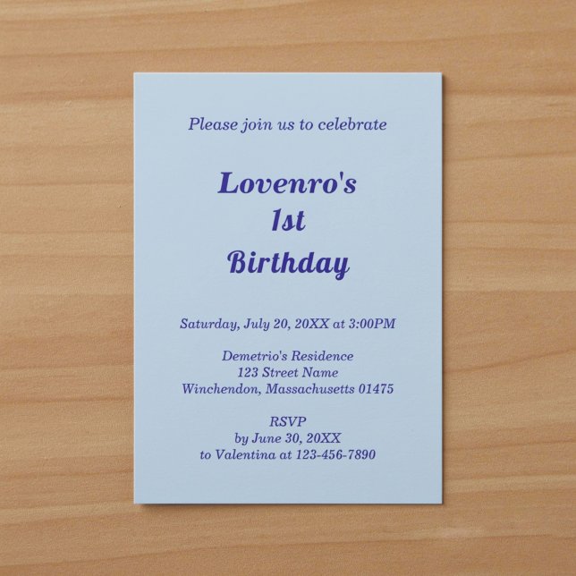 Minimalistisk ljusblå födelsedagsinbjudan för barn inbjudningar (Light Blue Minimalist Typography Style Kids Birthday Invitation)