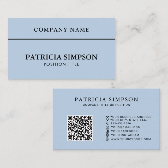 Minimalistisk ljusblå QR-kod professionell elegant Visitkort (Fram/baksida)