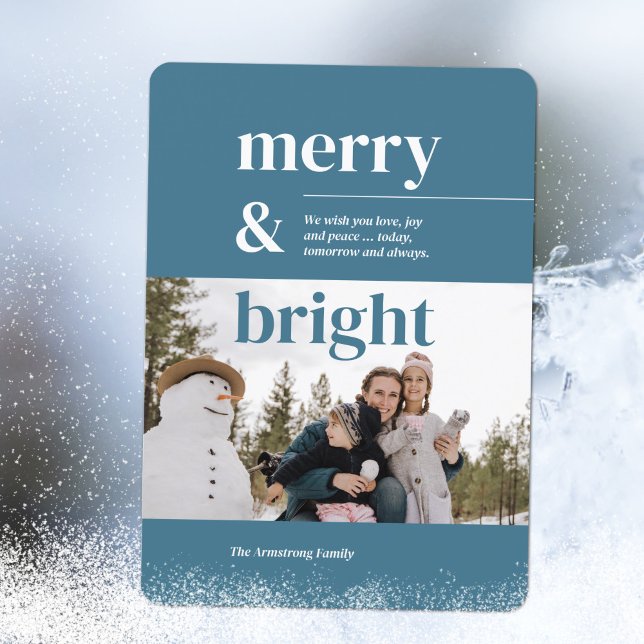 Minimalistisk Ljusblå Typografi Glad Ljus Pho Julkort (Minimalist Bright Blue Photo Holiday Card ©Susanne Sachers - Sunny Mind Design 🌞)