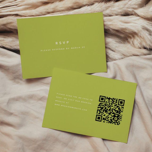 Minimalistisk ljusgrön bröllops-RSVP QR-kod OSA Kort (Skapare uppladdad)