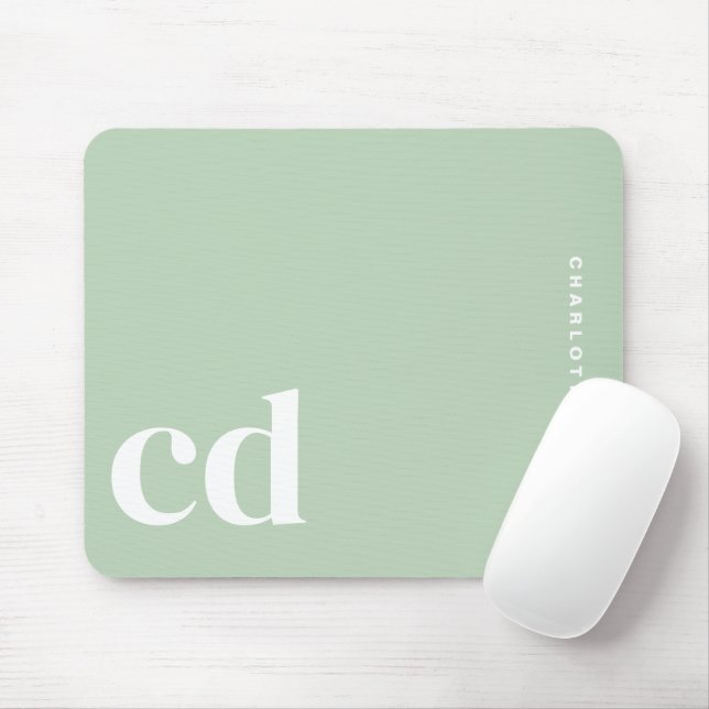 Minimalistisk Ljust grönt Monogram Namn Musmatta (Med mus)