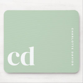 Minimalistisk Ljust grönt Monogram Namn Musmatta