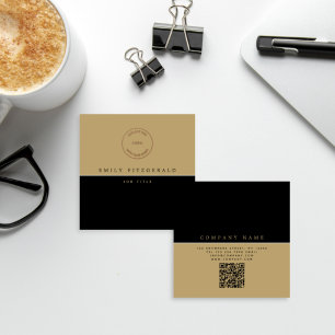 Minimalistisk Logotyp av svart Guld-typografi QR-k Fyrkantigt Visitkort