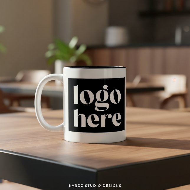 Minimalistisk Logotyp för svartvit Anpassningsbar, Två-Tonad Mugg (Two-tone mug shown in an 11-oz size. Add your logo and choose size and style.)
