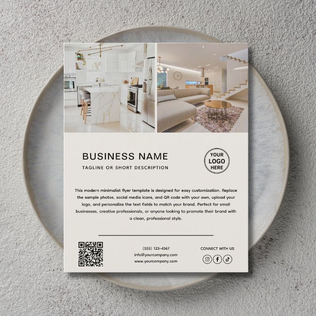 Minimalistisk logotyp foto neutral beige affärsfly flygblad (Minimalist Logo Photo Neutral Beige Business Flyer)