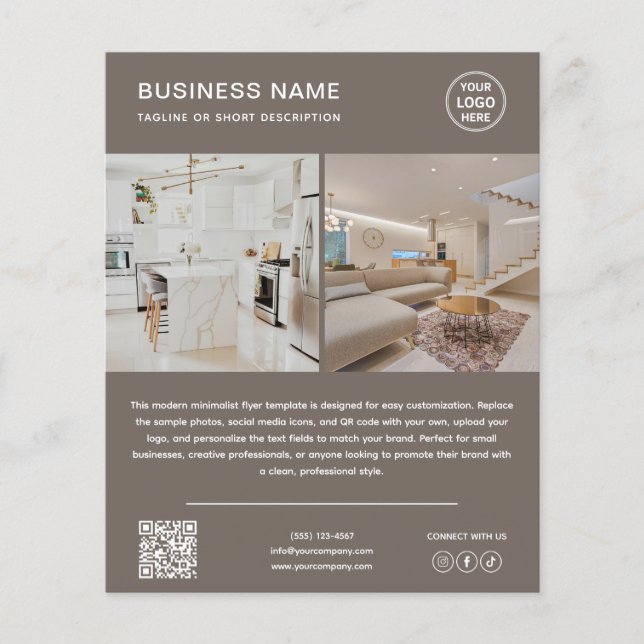Minimalistisk logotyp Foto QR-kod Beige Affärsflye Flygblad (Framsidan)