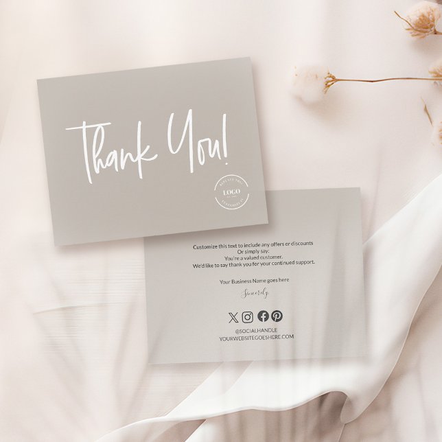 Minimalistisk logotyp om Jord-tonsredigerbar affär Inbjudningar (Small business Order insert thank you cards with editable text, custom logo, social handle website)