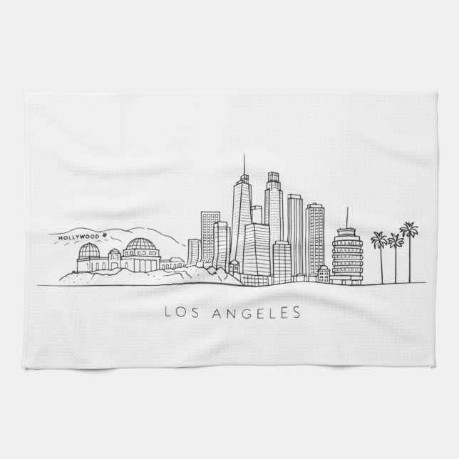 Minimalistisk Los Angeles Skyline Illustration Kökshandduk (Horisontell)