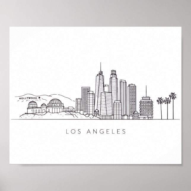 Minimalistisk Los Angeles Skyline Illustration Poster (Framsidan)