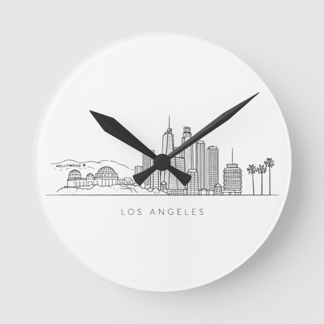 Minimalistisk Los Angeles Skyline Illustration Rund Klocka (Framsida)