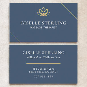 Minimalistisk lotus med blå massageterapi visitkort