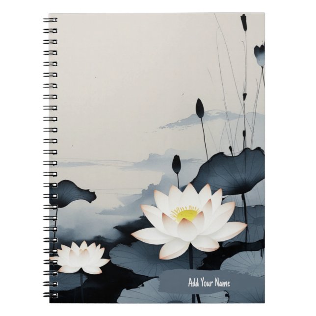 Minimalistisk Lotusblomma Anteckningsbok Journal (Framsidan)