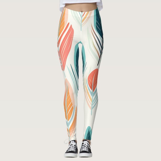 Minimalistisk Löv Ikat-design Leggings (Framsida)