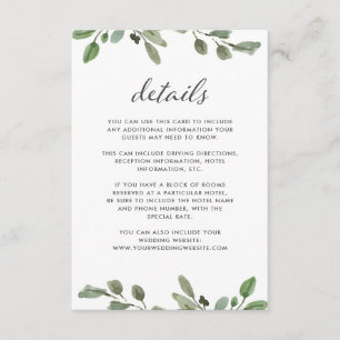 Minimalistisk lövverk Bröllopsgästinformation Tilläggskort