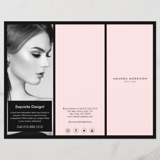 Minimalistisk Luxury Boutique Black/Rosa Brochure Reklamblad (Framsidan)