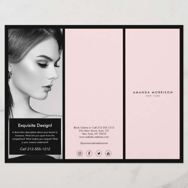 Minimalistisk Luxury Boutique Black/Rosa Brochure Reklamblad (Framsidan)