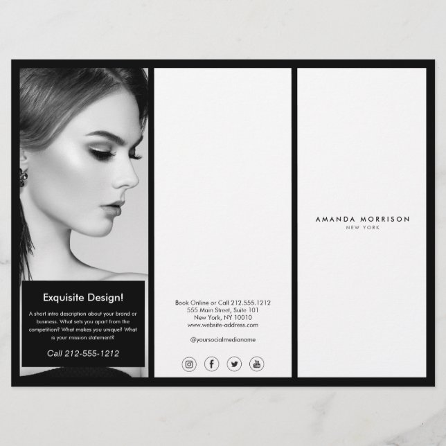 Minimalistisk Luxury Boutique Black/White Brochure Reklamblad (Framsidan)