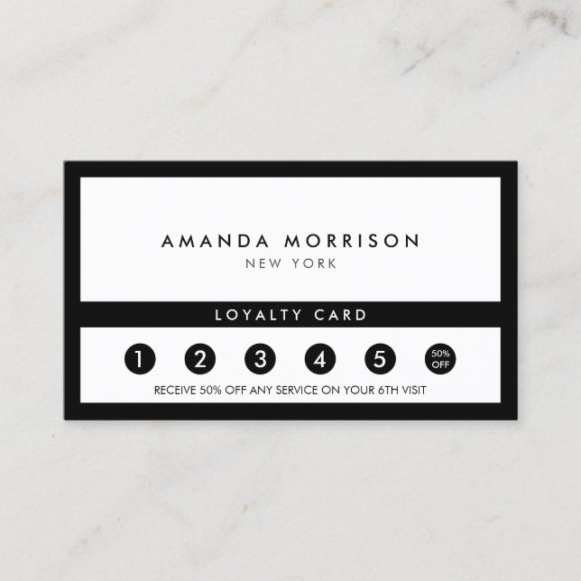 Minimalistisk luxury Boutique Black/White Loyalty Visitkort (Framsida)