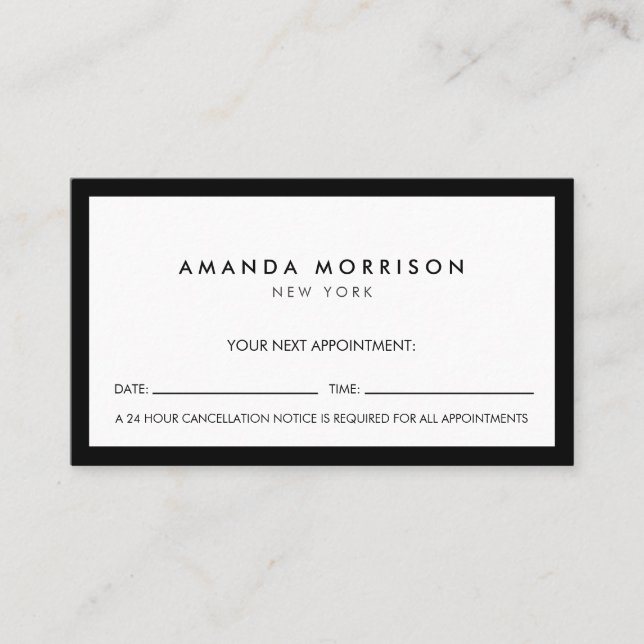 Minimalistisk luxury Boutique Black/White Möte Visitkort (Framsida)