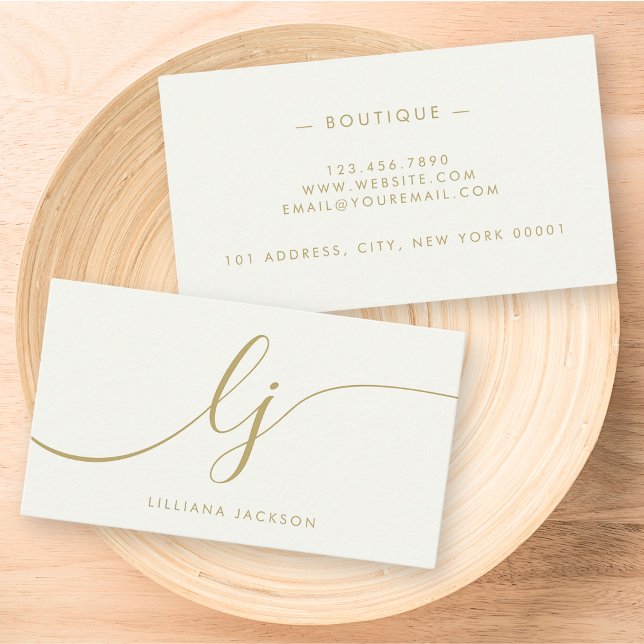 Minimalistisk Luxury Boutique Ivory Guld Elegant Visitkort (Skapare uppladdad)
