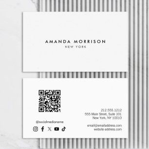 Minimalistisk Luxury White QR Code Social Media Visitkort