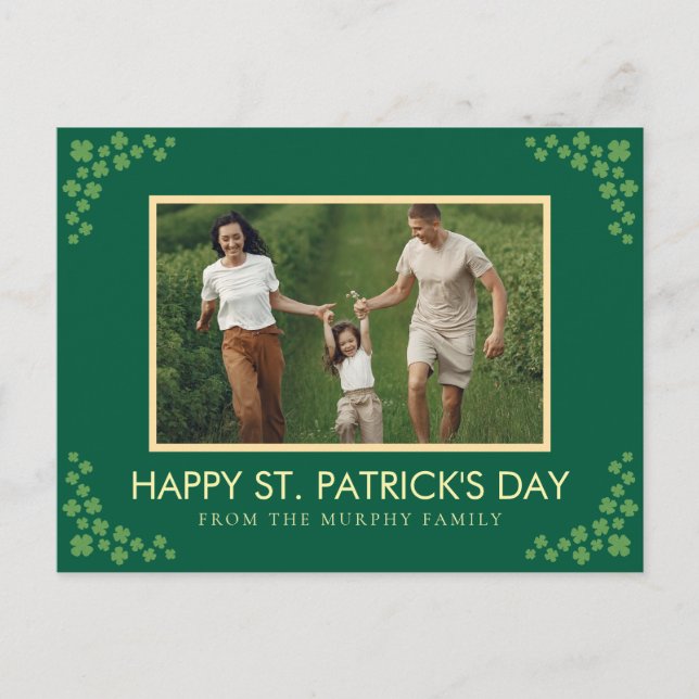 Minimalistisk lycklig klöver St. Patricks dag Foto Helg Vykort (Framsida)