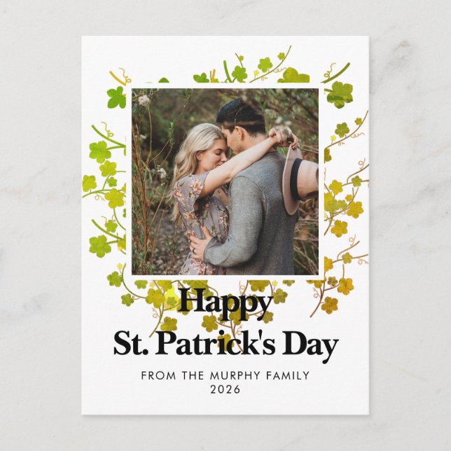 Minimalistisk lycklig klöver St. Patricks dag Foto Helg Vykort (Framsida)